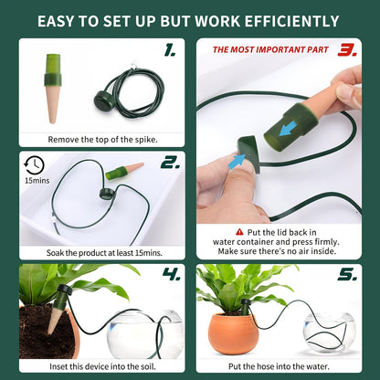 10pcs Automatic Plant Watering Stakes with Terracotta Spikes - Adjustable Drip Irrigation System for Indoor & Outdoor Plants, Houseplants, and Bonsai - Perfect for Vacation Care, Black Plastic Design, Self Watering Device for Plants